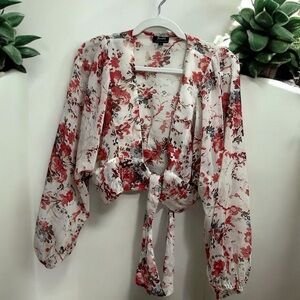Bardot Floral Red and White Tie-Front Top